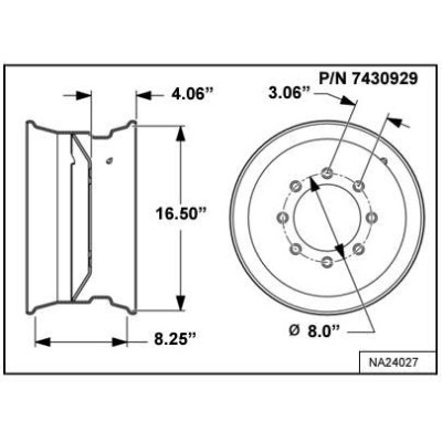 Обід колеса 16.5 X 8.25 Bobcat, 7430929